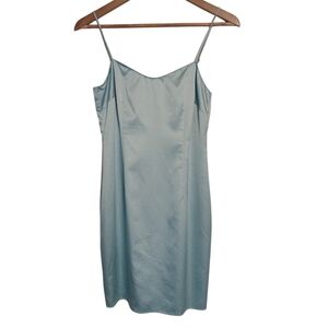 Kay unger ice Blue satin slip mini dress 90s Style